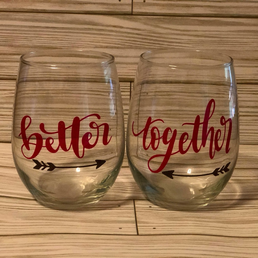NEW - Stemless Wine Glasses - Better Together - Purple Lettering Vinyl